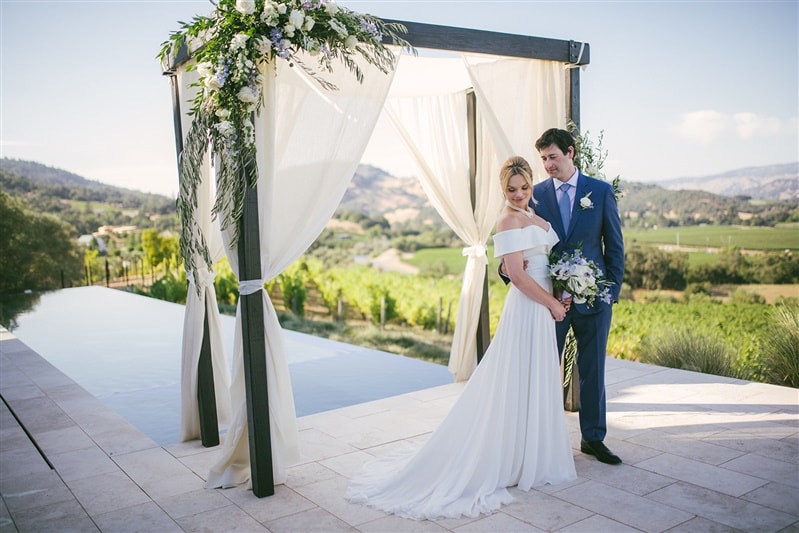 wedding floral arch + white flowers + Napa, CA