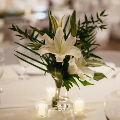 Folded Aspidistra leaf used as greenery for centerpiece